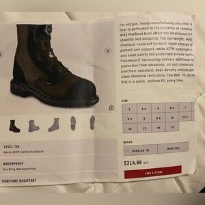 Red Wing brown steel-toe boots.